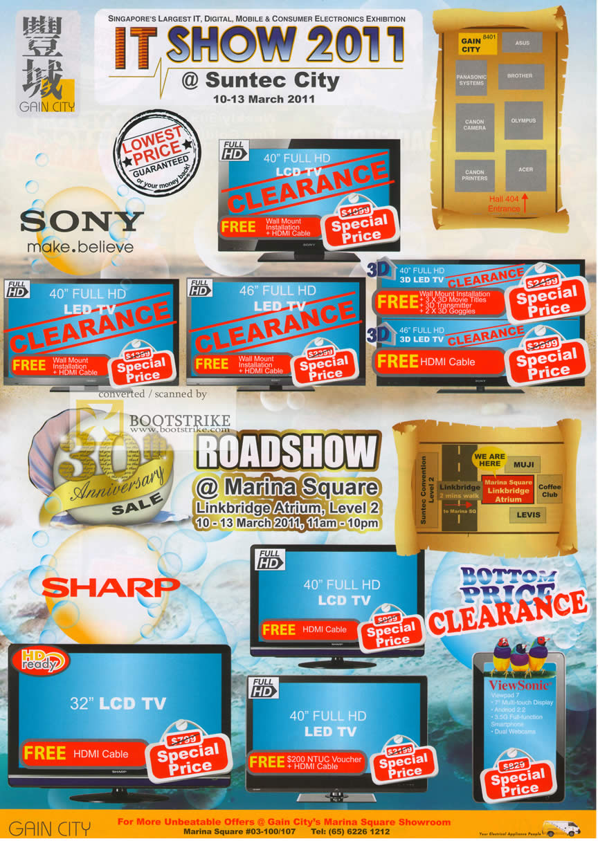 IT Show 2011 price list image brochure of Gain City Sony LED LCD TV Sharp Viewsonic Viewpad 7