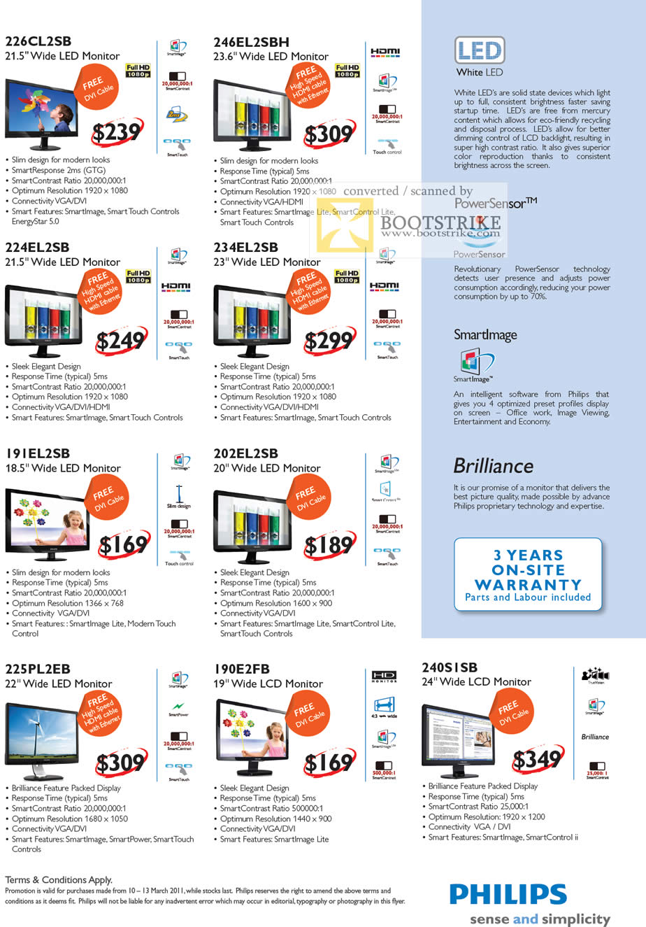 IT Show 2011 price list image brochure of Harvey Norman Philips LED Monitors 226CL2SB 246EL2SBH 224EL2SB 234EL2SB 191EL2SB 202EL2SB 225PL2EB 190E2FB 240SISB Brilliance