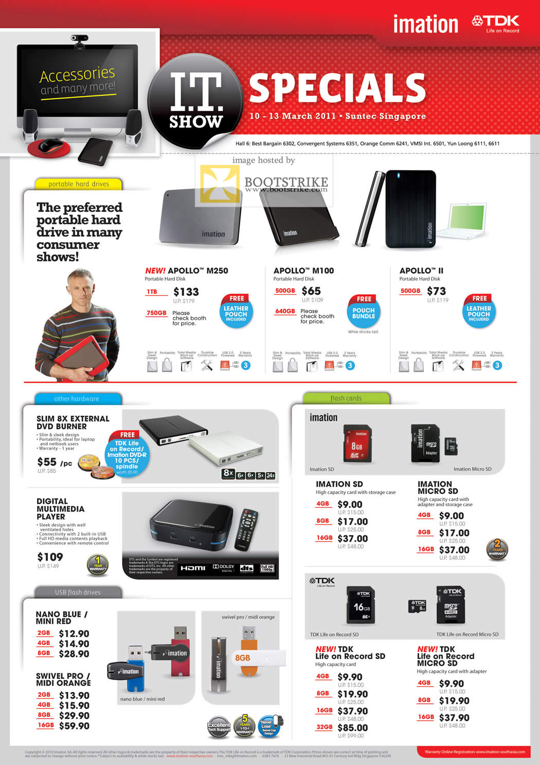 IT Show 2011 price list image brochure of Imation TDK External Storage Apollo M250 M100 II DVD Burner Media Player Flash Micro SD Nano Swivel Pro