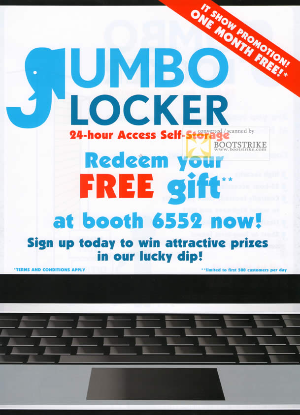 IT Show 2011 price list image brochure of Jumbo Locker 24-hour Access Self Storage Free Gift