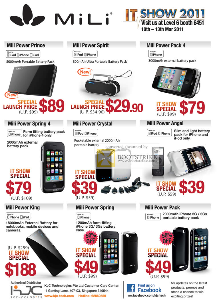 IT Show 2011 price list image brochure of KJC ITech Mili Battery Packs IPhone Power Prince Spirit Pack 4 Spring 4 Crystal Angel King Spring