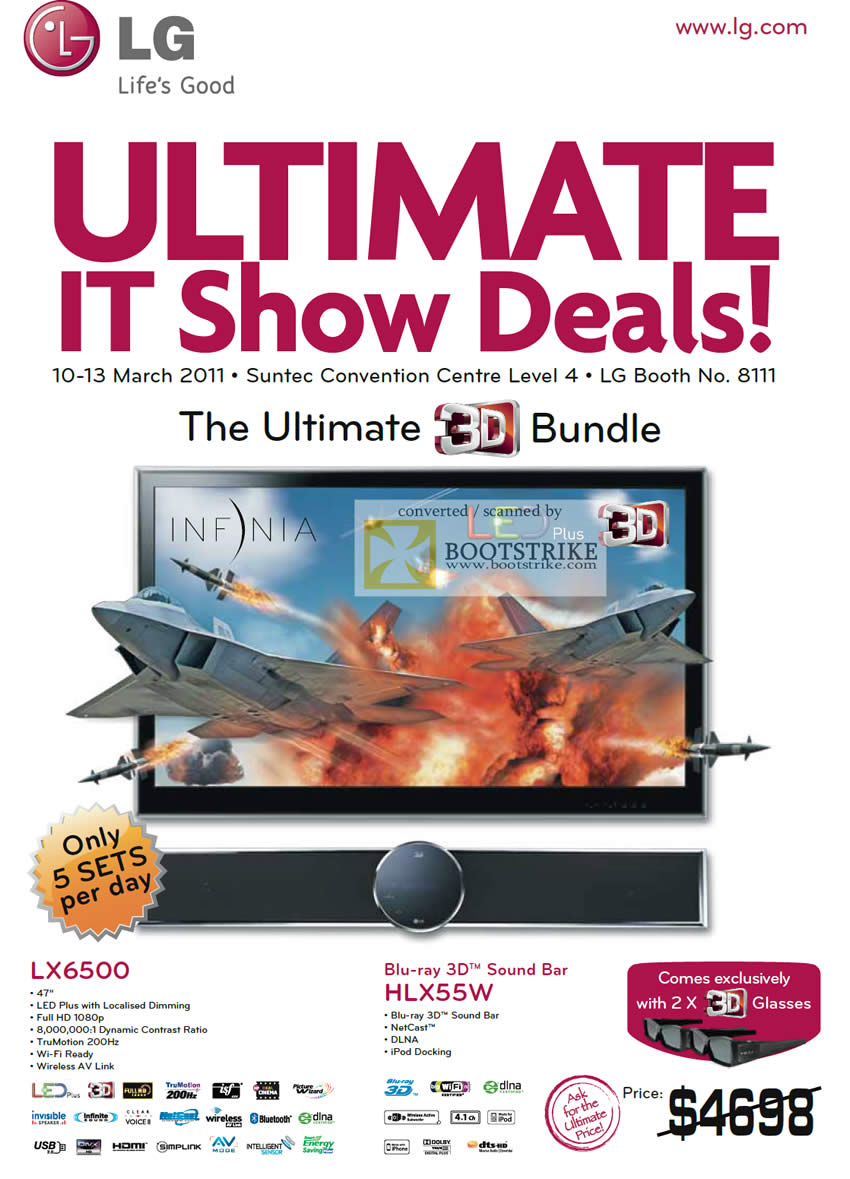 IT Show 2011 price list image brochure of LG LED TV LX6500 HLX55W Blu-Ray 3D Sound Bar