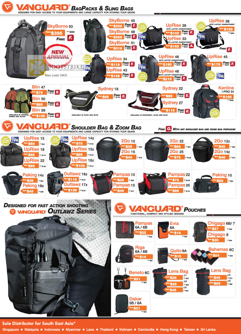 IT Show 2011 price list image brochure of Lau Intl Vanguard Bagpacks Sling Bags SkyBorne UpRise Kenline Biin Uprise 2Go Pampas Outlawz Evia Riga Quito Bahamas Beneto Dakar