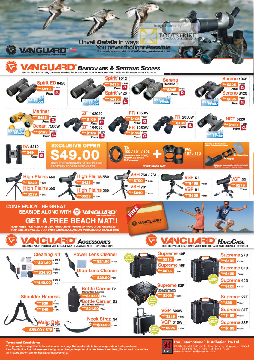 IT Show 2011 price list image brochure of Lau Intl Vanguard Binoculars Spotting Scopes Spirit ED Sereno Mariner ZF FR NDT VSH VSF  HardCase Cleaner Carrier Supreme 27D 27F