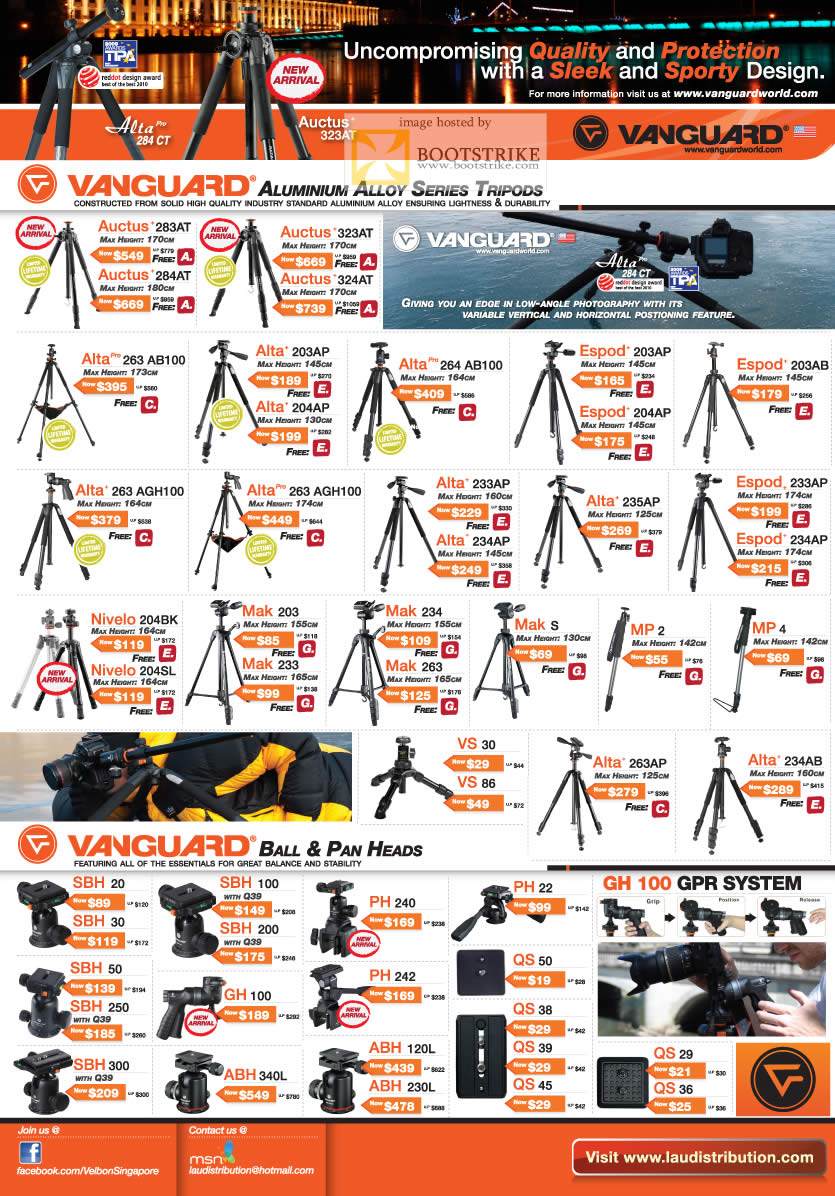 IT Show 2011 price list image brochure of Lau Intl Vanguard Tripods Auctus Alta Espod Nivelo Mak MP VS Ball Pan Heads SBH PH ABH QS PH GH100