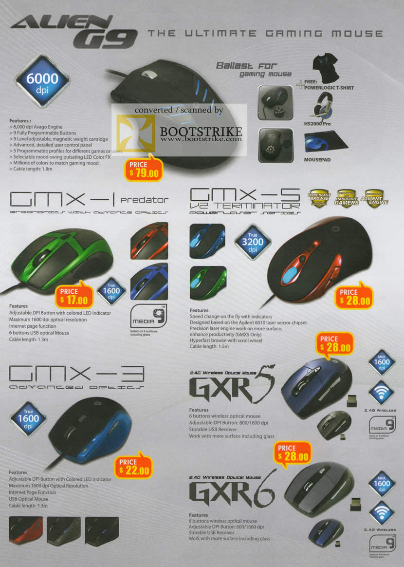 IT Show 2011 price list image brochure of Leapfrog Powerlogic Mouse Gaming Alien G9 GMX-1 Predator GMX-5 V2 Terminator GMX-3 GXR5 GXR6