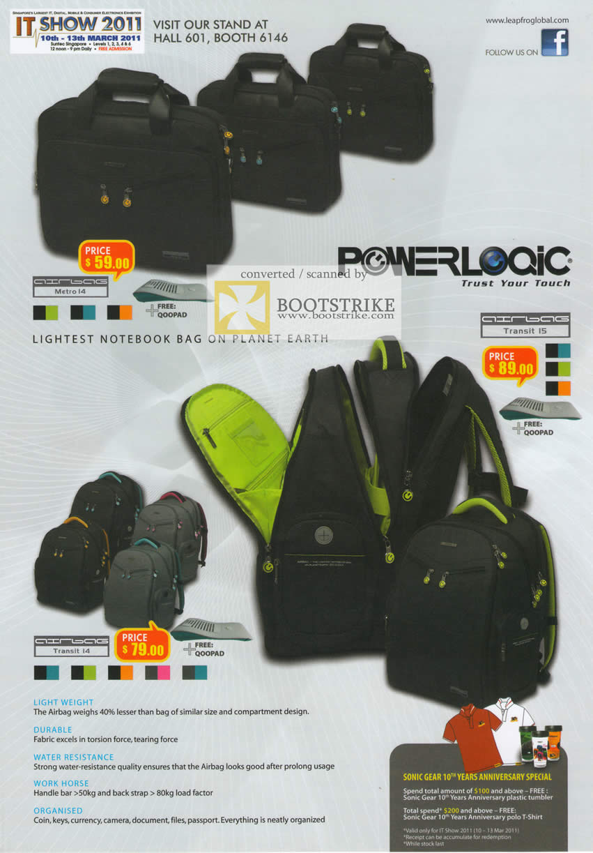 IT Show 2011 price list image brochure of Leapfrog Powerlogic Notebook Bags Metro 14 Transit 14