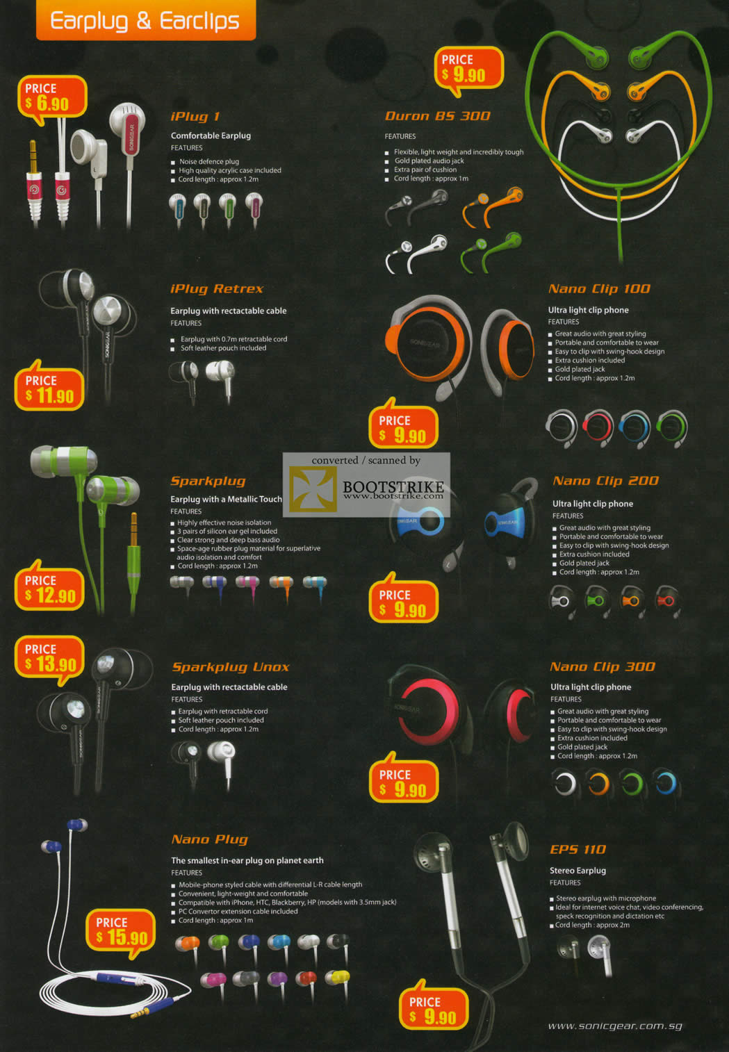 IT Show 2011 price list image brochure of Leapfrog Sonicgear Earphones IPlug 1 Duron BS 300 Retrex Nano Clip 100 Sparkplug 200 Unox 300 EPS 110