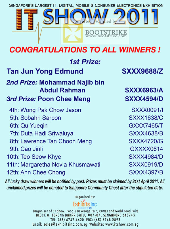 IT Show 2011 price list image brochure of Lucky Draw Results Winners