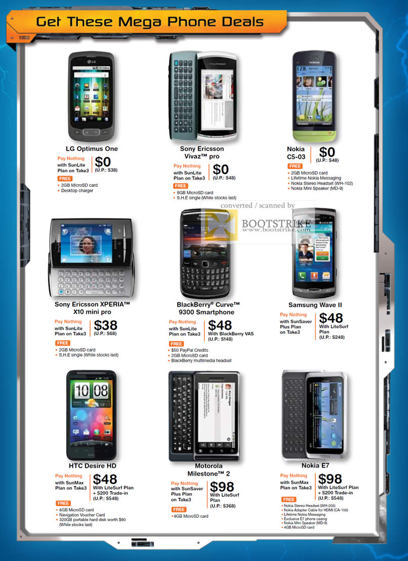 IT Show 2011 price list image brochure of M1 Mobile Phones LG Optimus One Sony Ericsson Vivaz Pro Nokia C5-03 Xperia X10 Mini Pro BlackBerry Curve 300 Samsung Wave II HTC Desire HD Motorola Milesone 2 E7