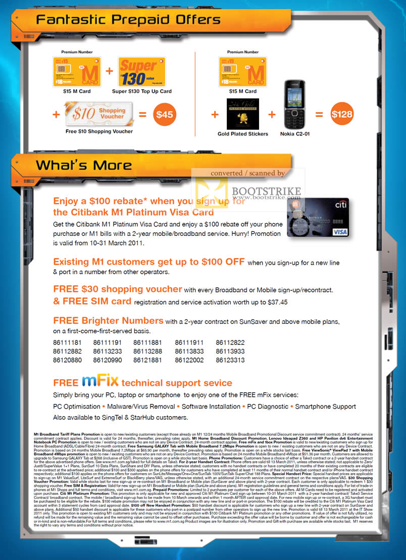 IT Show 2011 price list image brochure of M1 Prepaid Super 130 M Card Citibank Shopping Voucher