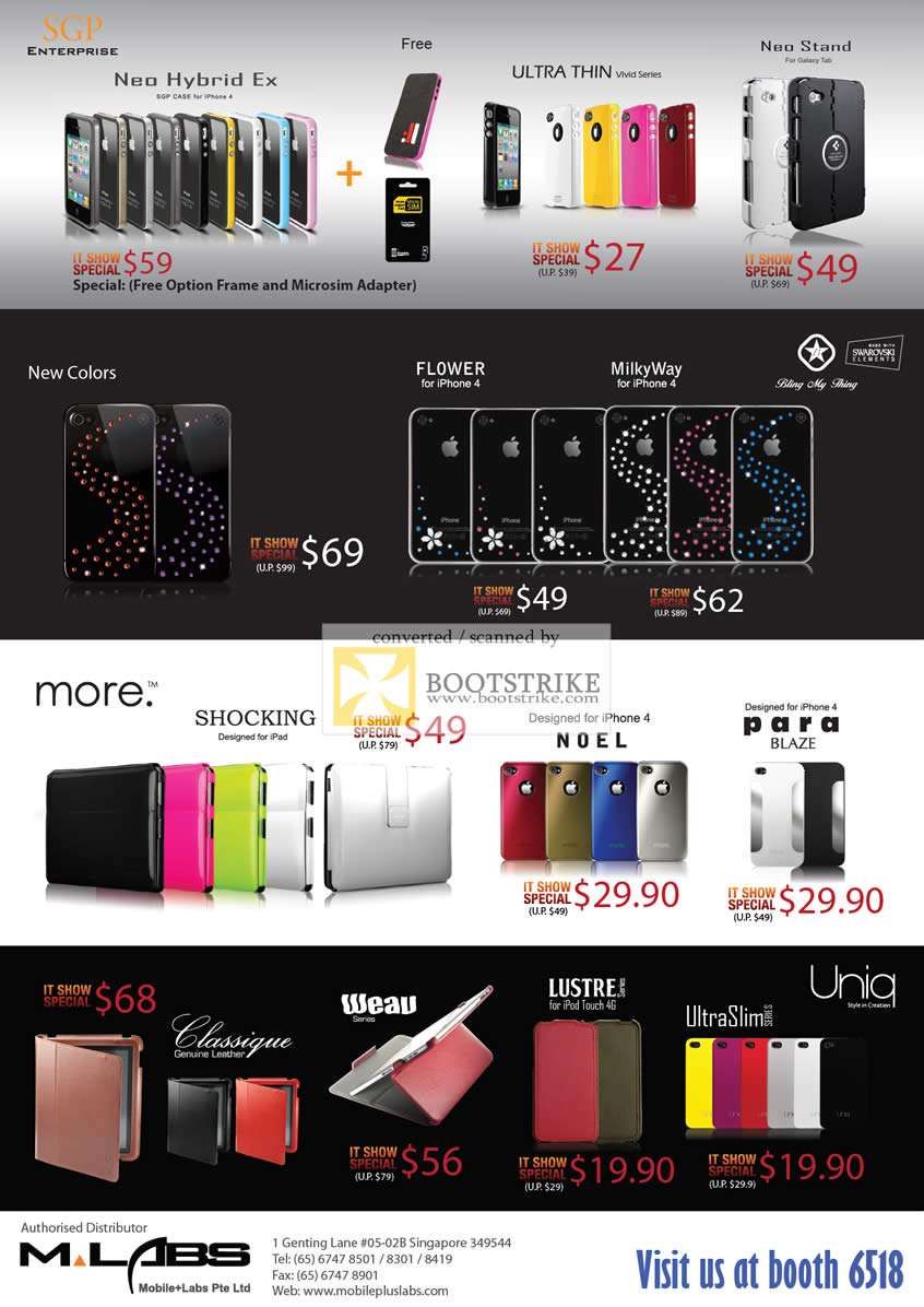 IT Show 2011 price list image brochure of Mobile Labs SGP IPhone Case Neo Hybrid Ex Ultra Thin Stand Flower MilkyWay More Para Blaze Weau Lustre Classique Uniq