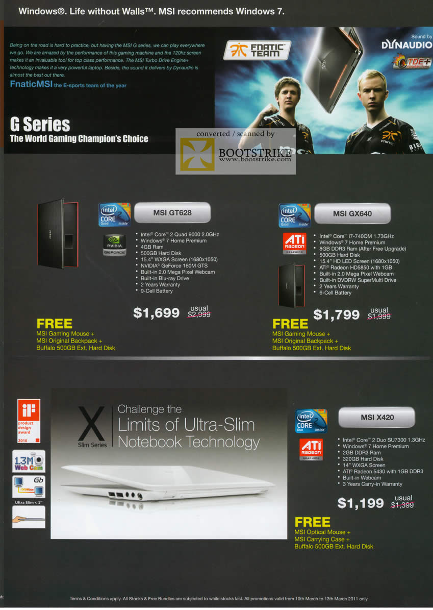 IT Show 2011 price list image brochure of Newstead MSI Notebooks GT628 GX640 X420