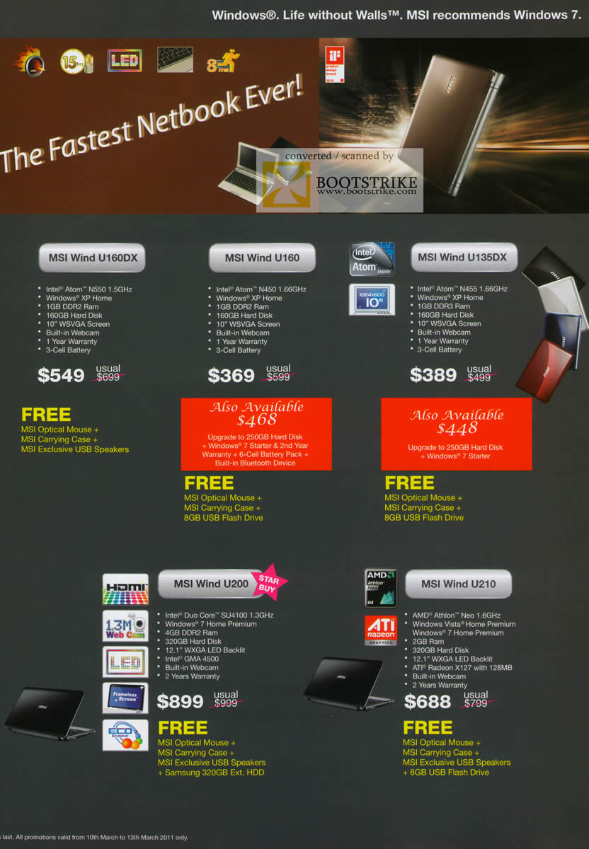 IT Show 2011 price list image brochure of Newstead MSI Notebooks Wind U160DX U160 U135DX U200 U210