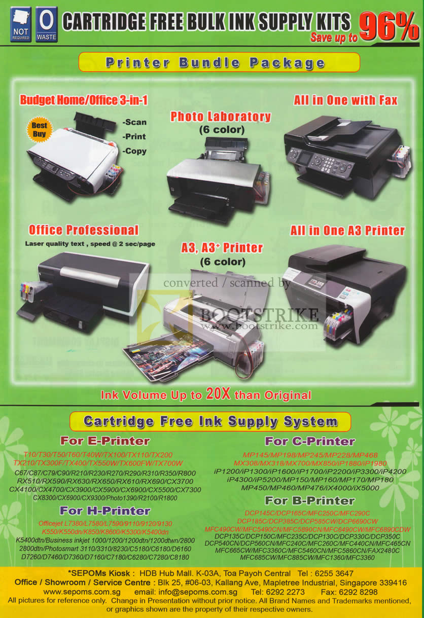 IT Show 2011 price list image brochure of Nuink Sepoms Printer Bundle Packages Free Ink Supply System