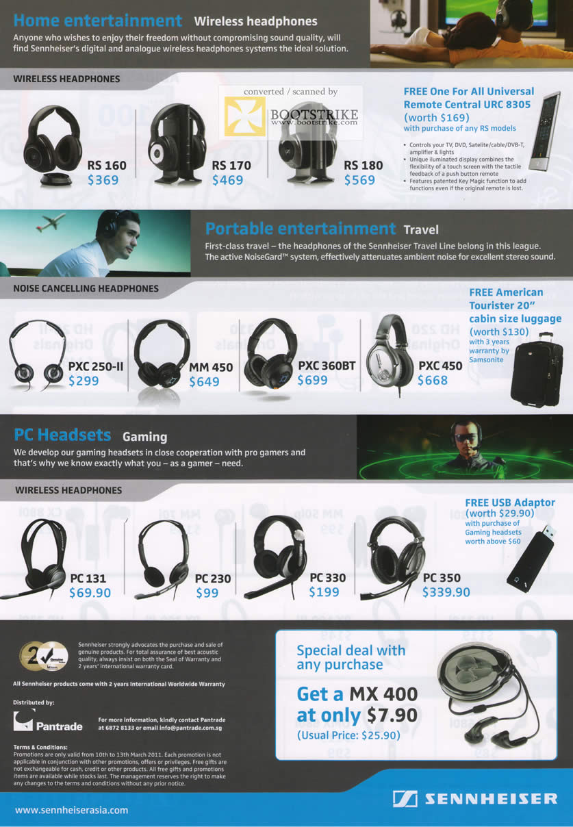 IT Show 2011 price list image brochure of Pan Trade Sennheiser Wireless Headphones RS 160 170 180 PXE 250-II MM 450 360BT 450 PC 131 230 330 350