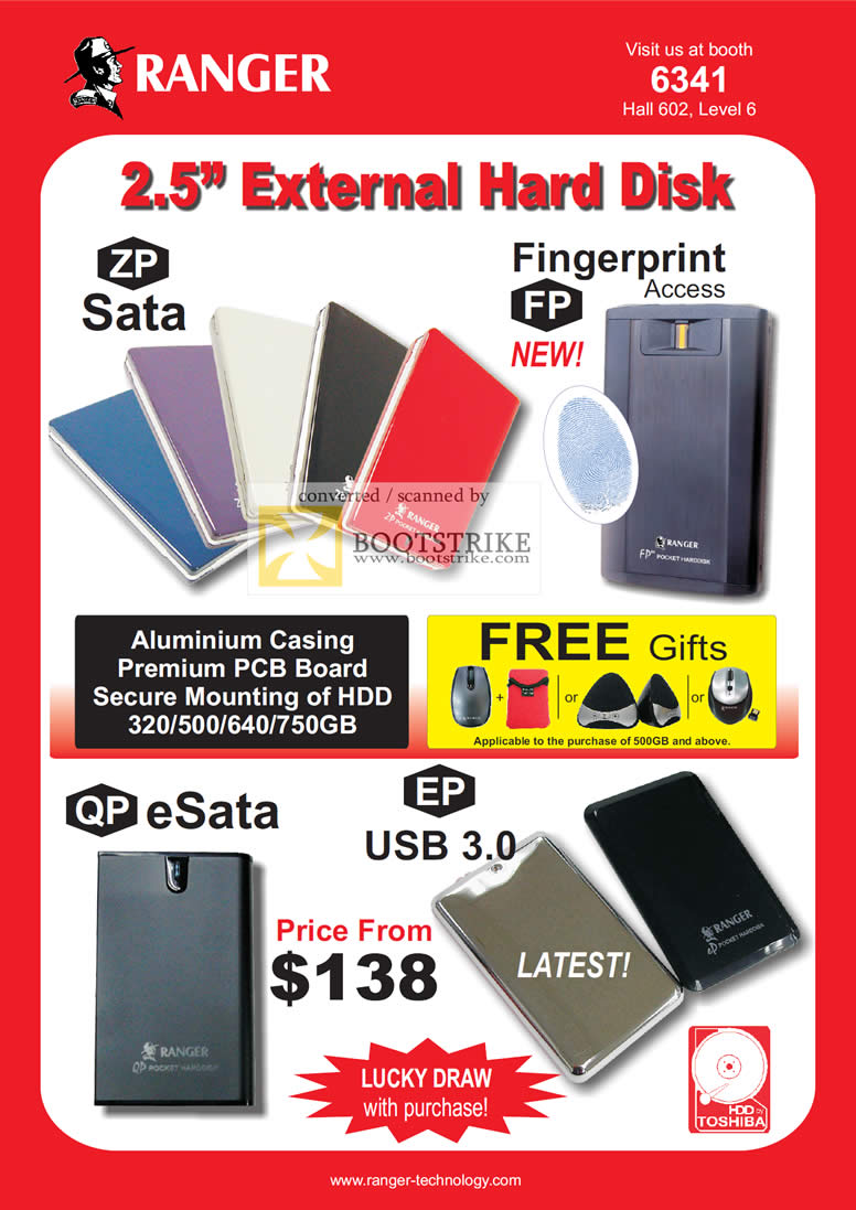 IT Show 2011 price list image brochure of Ranger External Storage Drive Sata FP Fingerprint QP ESata EP Toshiba