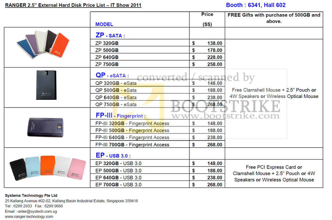 IT Show 2011 price list image brochure of Ranger External Storage Drive ZP Sata QP ESata FP-III EP USB Prices