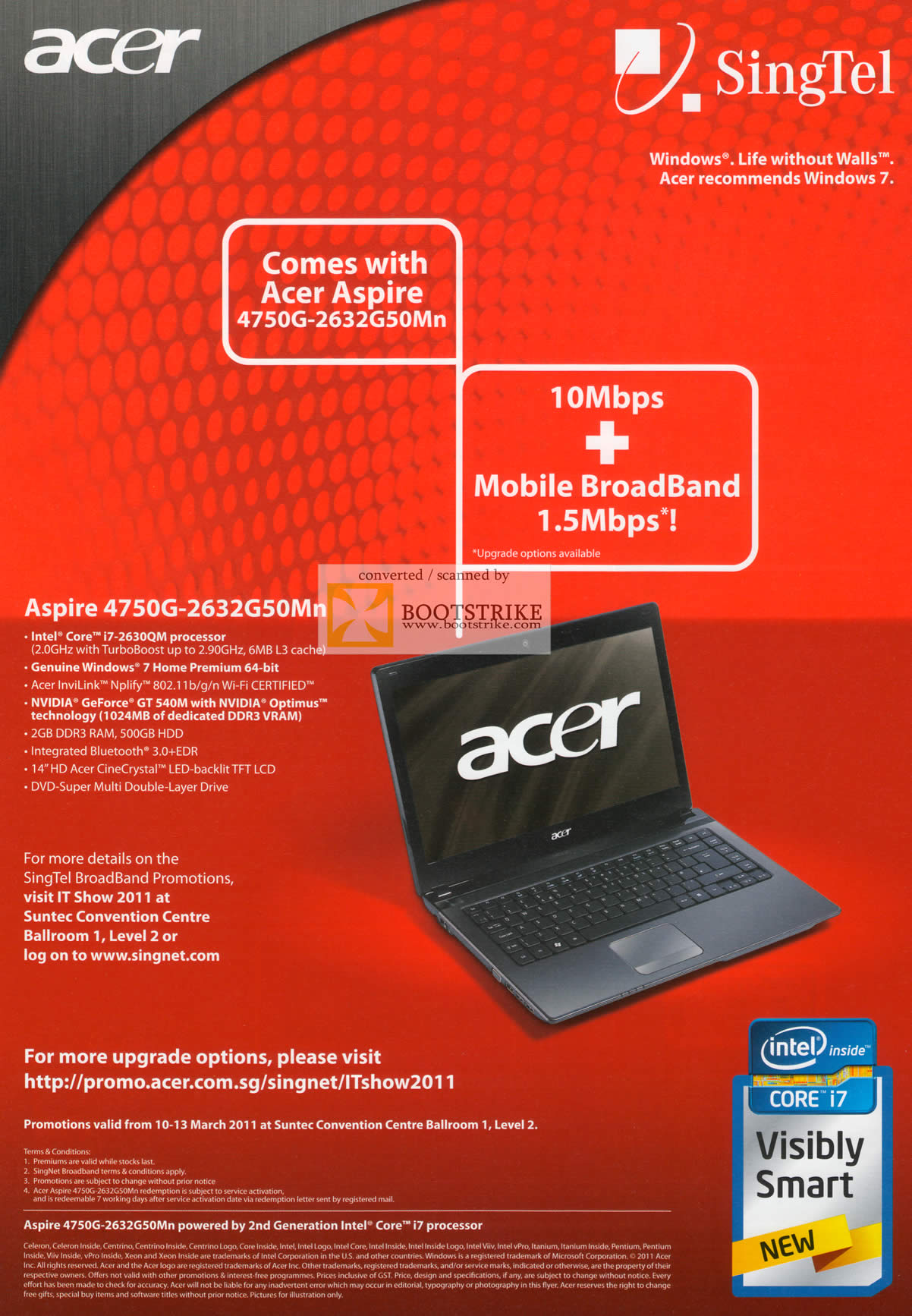 IT Show 2011 price list image brochure of Singtel Acer Aspire 4750G-2632G50Mn Notebook Specifications Upgrade Options