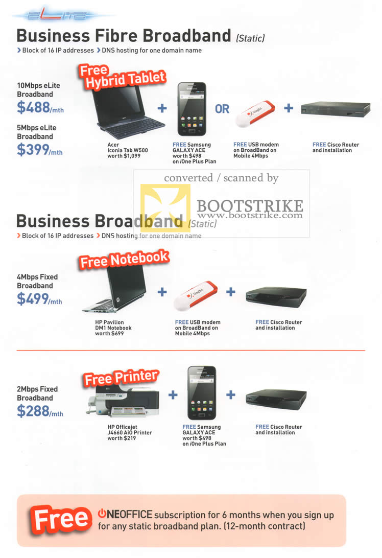 IT Show 2011 price list image brochure of Singtel Business Fibre Broadband Acer Iconia Tab W500 Pavilion DM1 Officejet J4660 Samsung Galaxy Ace Cisco Router