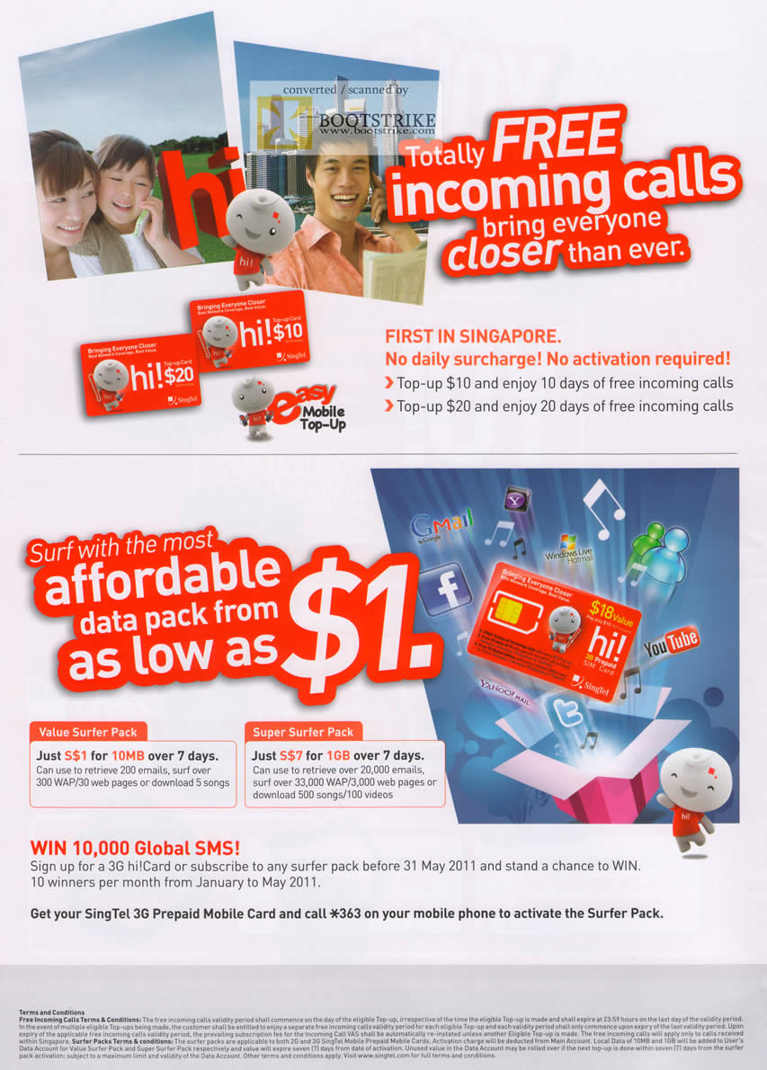 IT Show 2011 price list image brochure of Singtel Mobile Prepaid Free Incoming Calls Data Packs