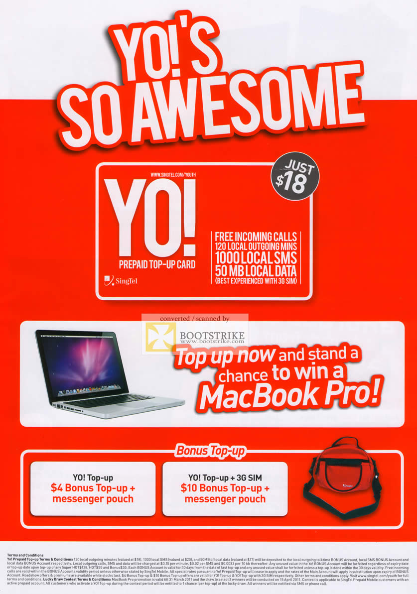 IT Show 2011 price list image brochure of Singtel Mobile Prepaid Yo Top-Up Card MacBook Pro