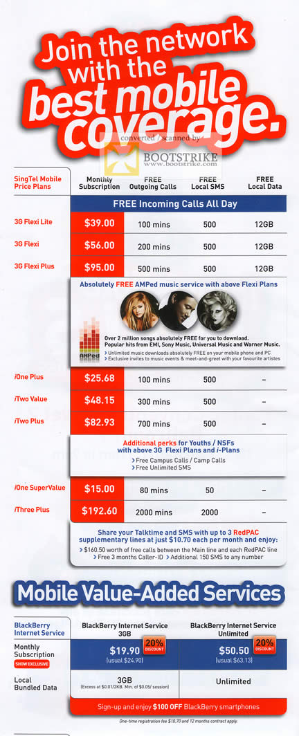 IT Show 2011 price list image brochure of Singtel Mobile Price Plans 3G IOne ITwo IThree