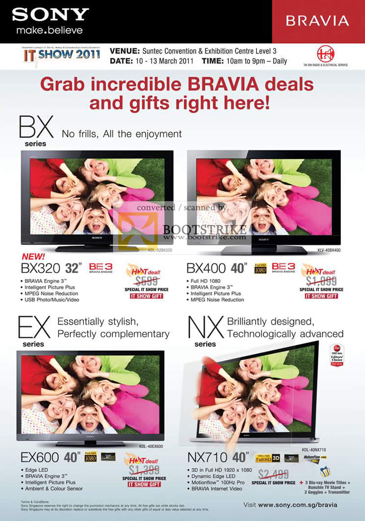 IT Show 2011 price list image brochure of Sony Bravia TV BX BX320 BX400 EX EX600 NX NX710 Edge LED