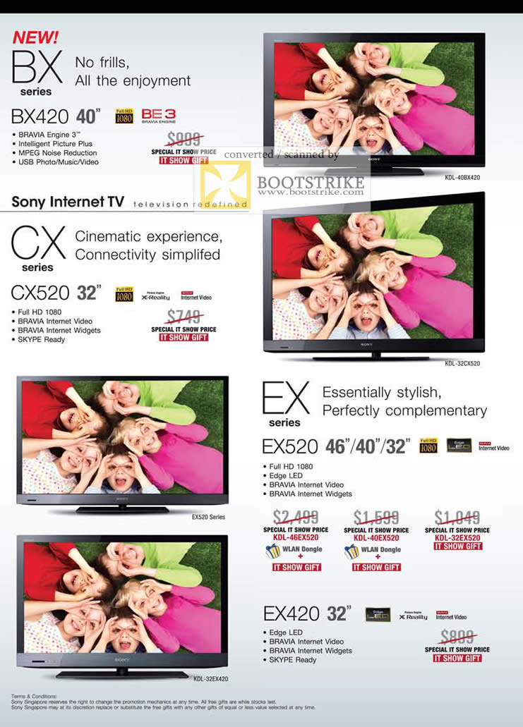 IT Show 2011 price list image brochure of Sony Bravia TV BX Series BX420 CX CX520 EX EX520 EX420 Edge LED