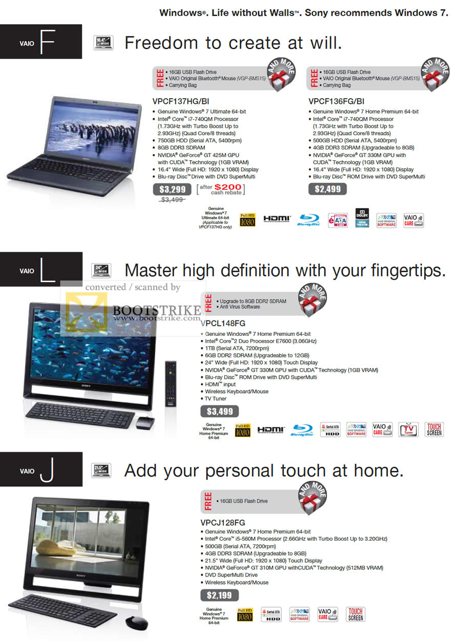 IT Show 2011 price list image brochure of Sony Notebooks Vaio F VPCF137HG BI VPCF136FG BI L VPCL148FG J VPCJ128FG