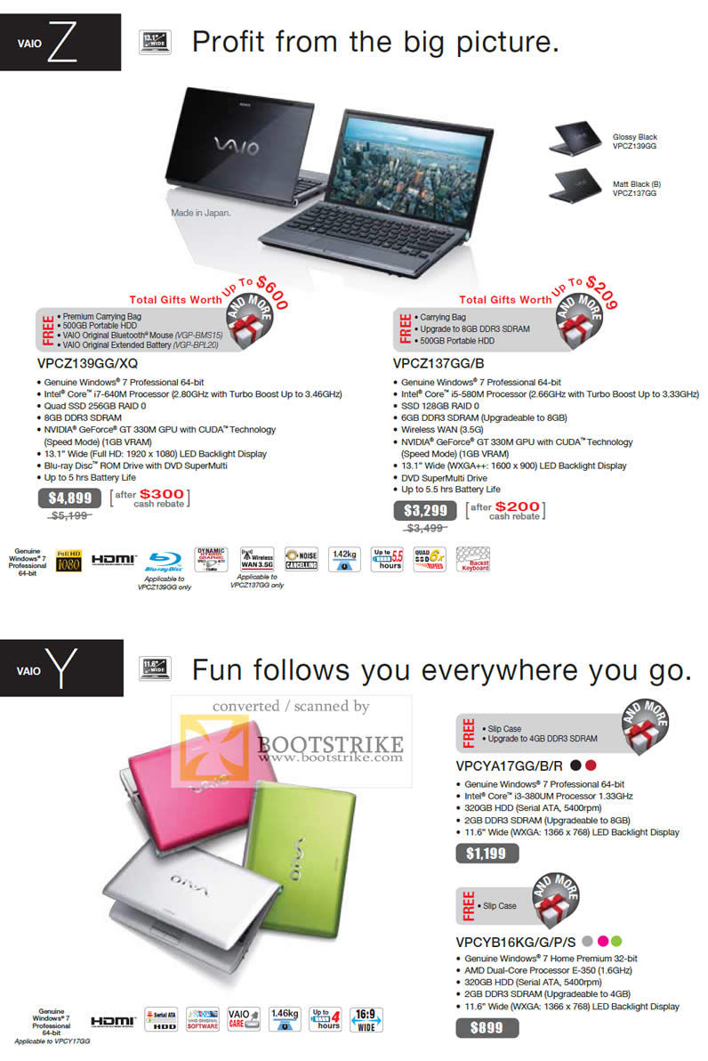 IT Show 2011 price list image brochure of Sony Notebooks Vaio Z VPCZ139GG XQ VPCZ137GG VPCYA17GG VPCYB16KG