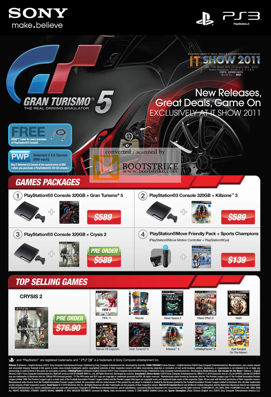 IT Show 2011 price list image brochure of Sony Playstation 3 Gran Turismo 5 Killzone 3 Sports Champions Move Crysys 2 Fifa 11 Naruto Marvel Vs Capcom Dead Space 2 Games