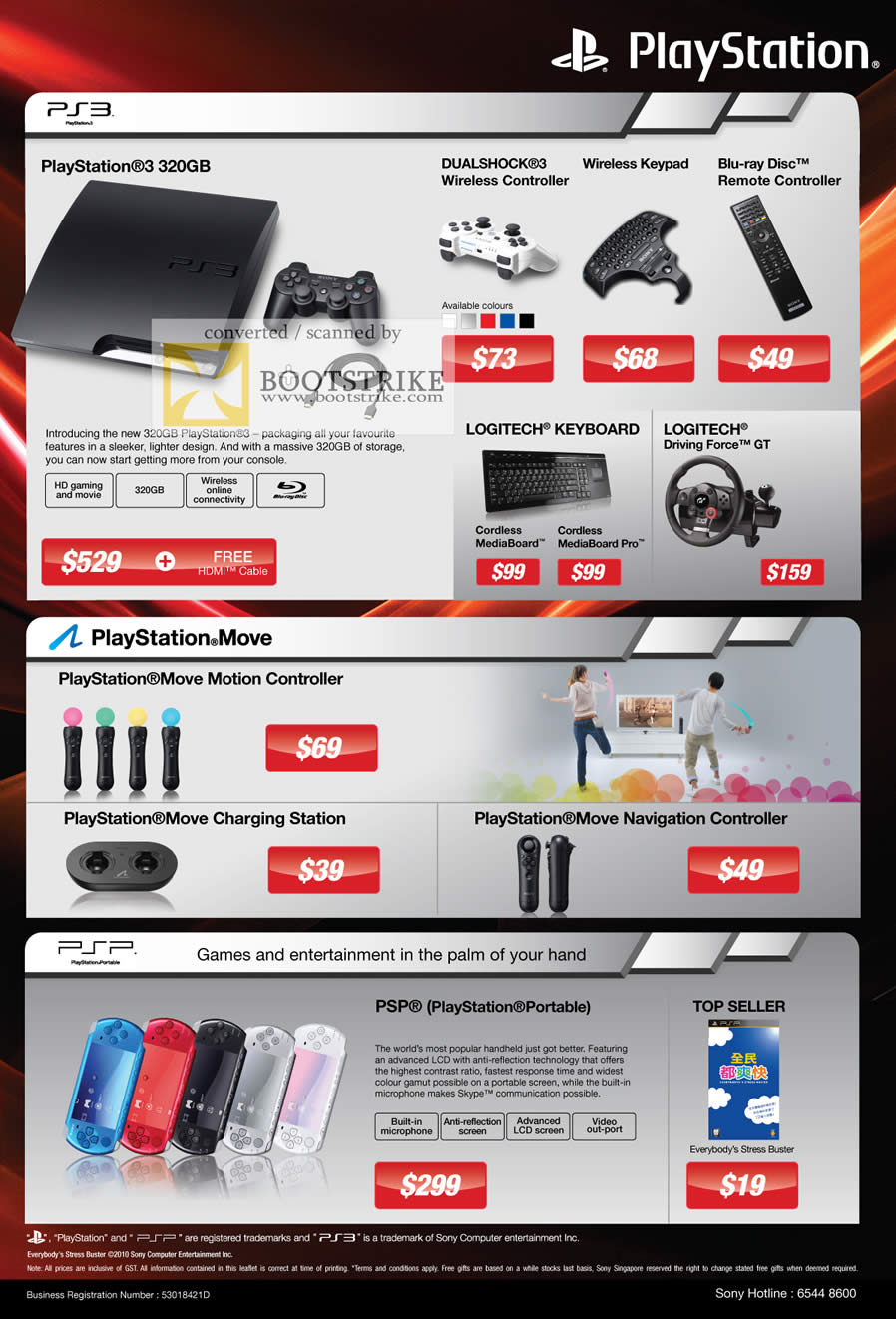 IT Show 2011 price list image brochure of Sony Playstation 3 PS3 320GB Dualshock 3 Wireless Blu Ray Disc Remote Logitech MediaBoard Pro Driving Force GT Move Motion Controller Charging Navigation PSP Portable