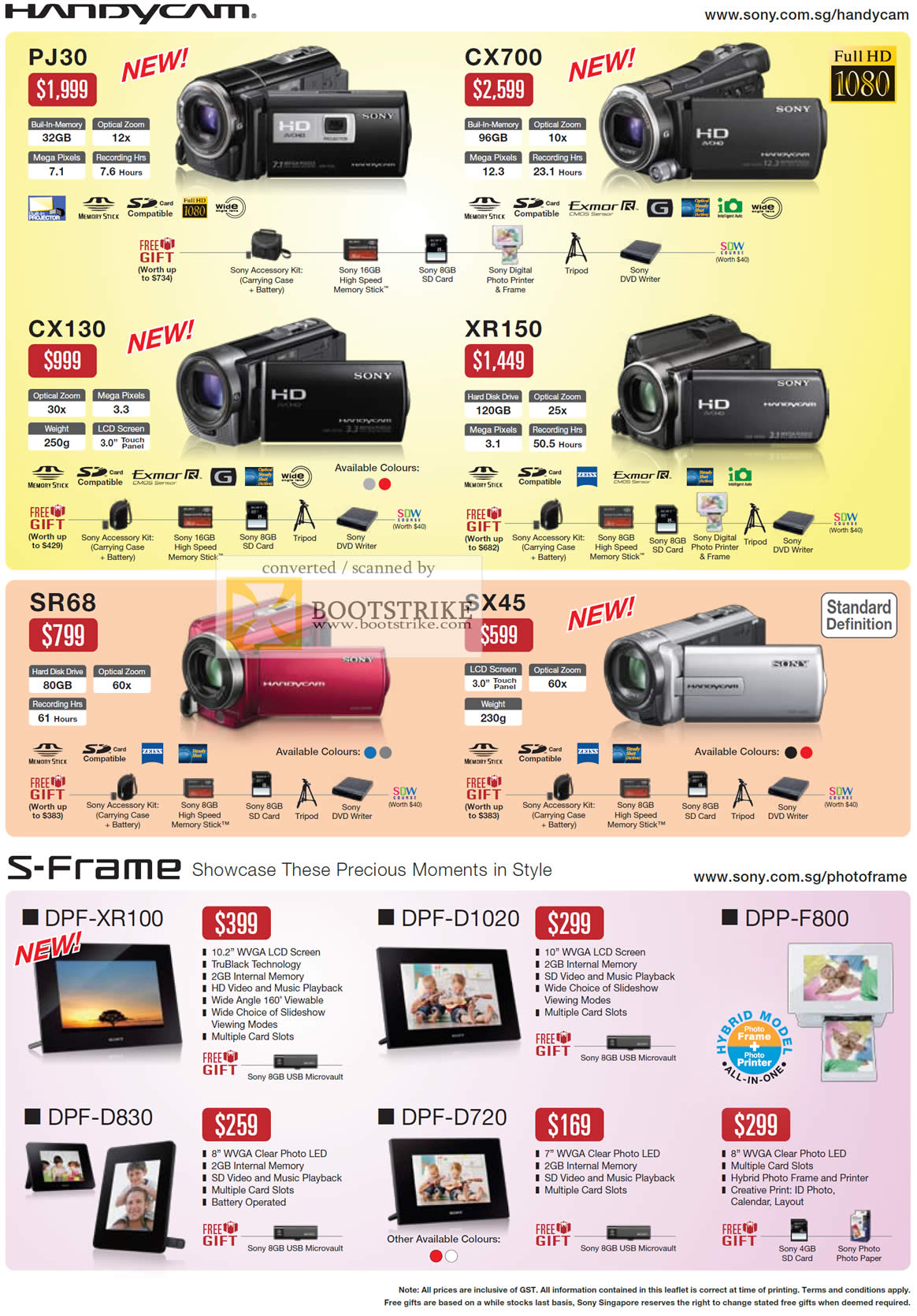 IT Show 2011 price list image brochure of Sony Video Camcorders Handycam PJ30 CX700 CX130 XR150 SR68 SX45 S-Frame Digital Frame DPF-XR100 D1020 D830 D720