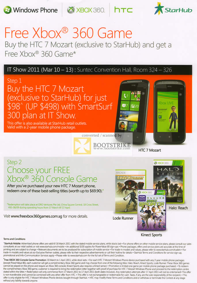 IT Show 2011 price list image brochure of Starhub Free Xbox 360 Game HTC 7 Mozart