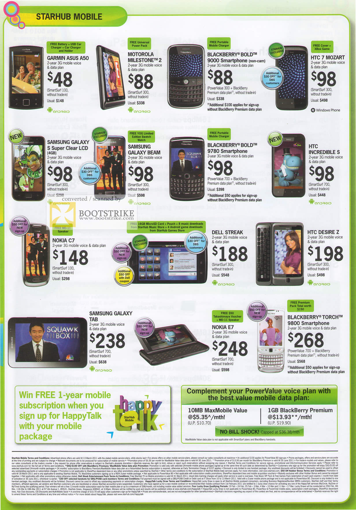 IT Show 2011 price list image brochure of Starhub Mobile Phones Garmin ASUS A50 Motorola Milestone 2 Blackberry Bold HTC Incredible S Samsung Galaxy S Dell Streak Nokia E7