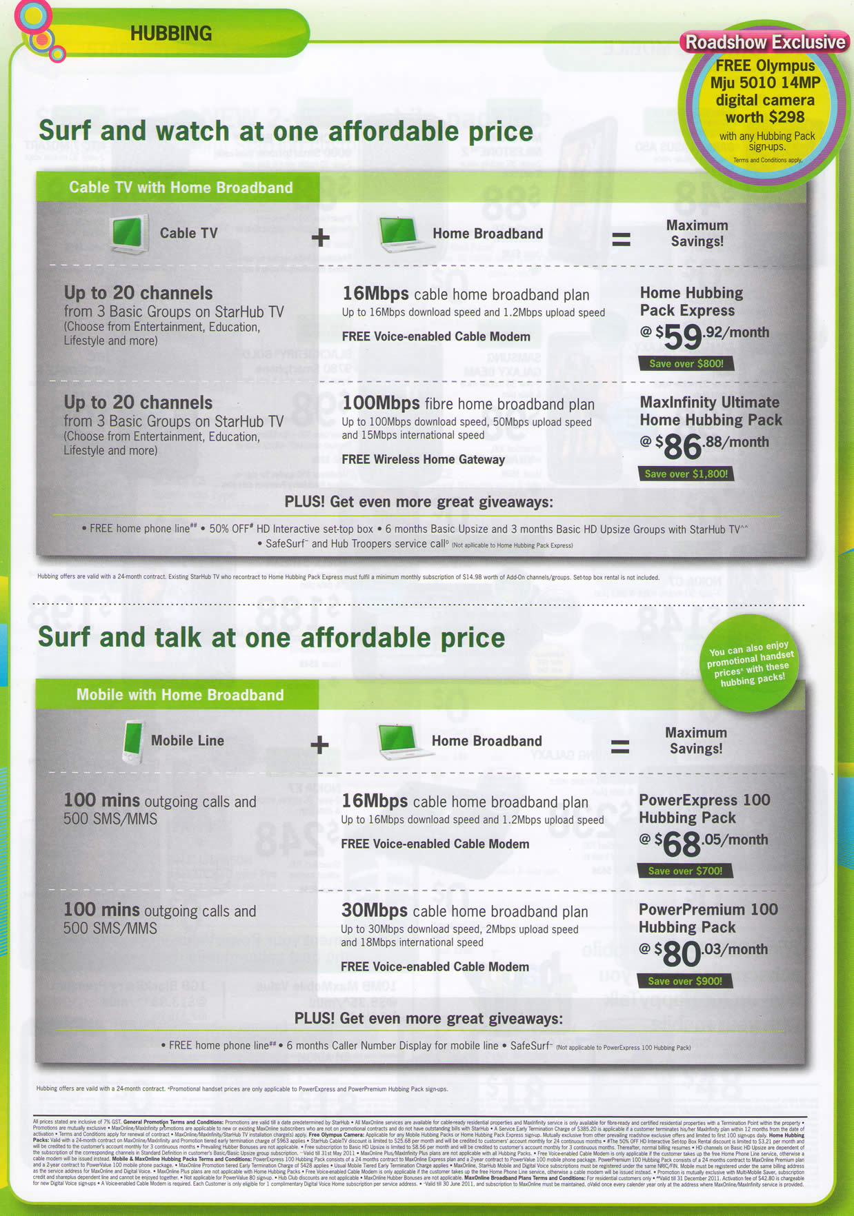 IT Show 2011 price list image brochure of Starhub Olympus Mju 5010 Digital Cameras Hubbing Cable TV Broadband Mobile PowerExpress PowerPremium