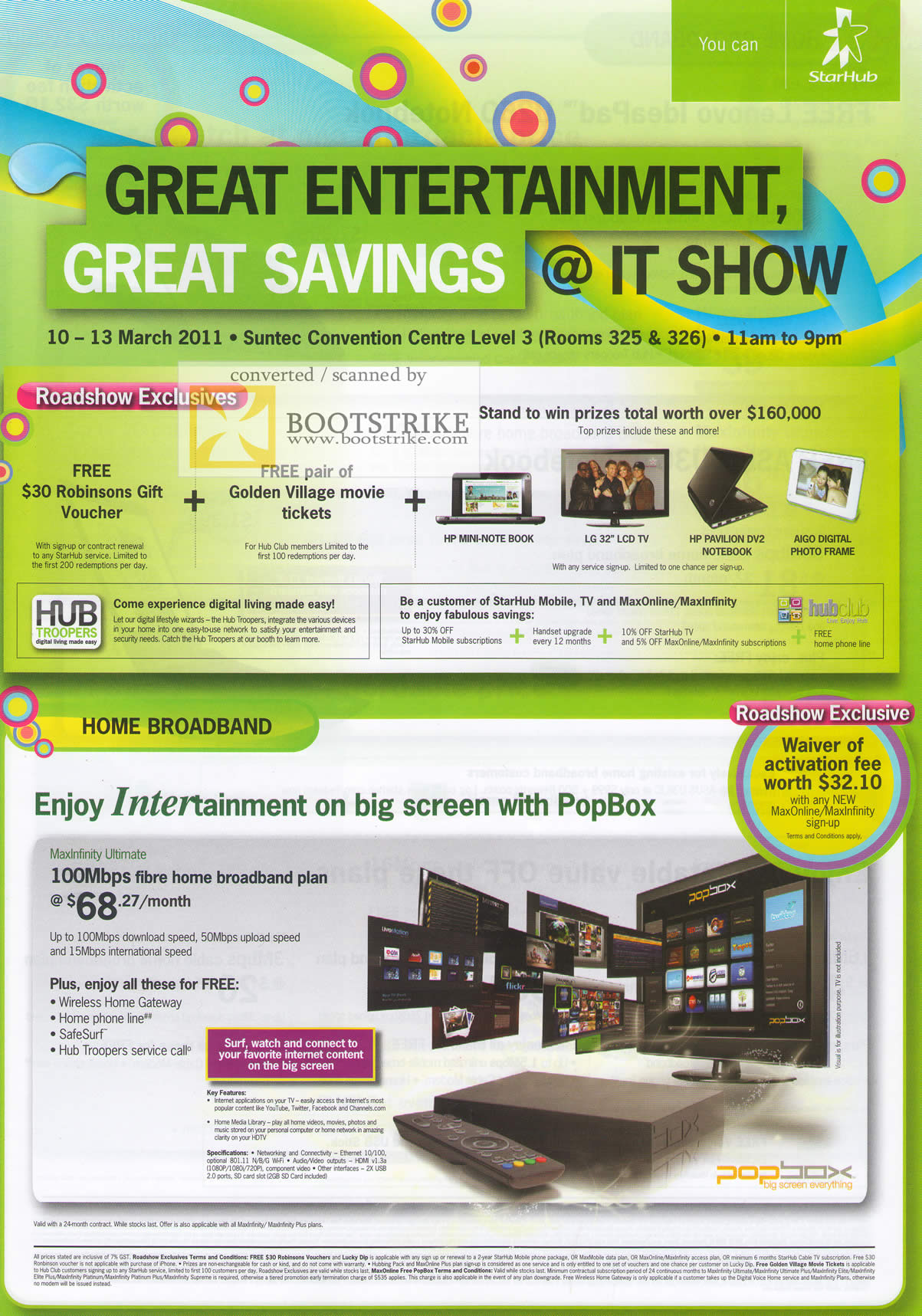 IT Show 2011 price list image brochure of Starhub Roadshow Exclusives Home Broadband PopBox Intertainment Fibre 100Mbps