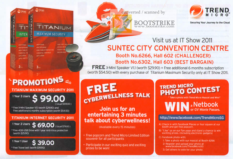 IT Show 2011 price list image brochure of Trend Micro Titanium Maximum Security 2011 Internet Security 2011 Cyberwellness Talk Photo Contest