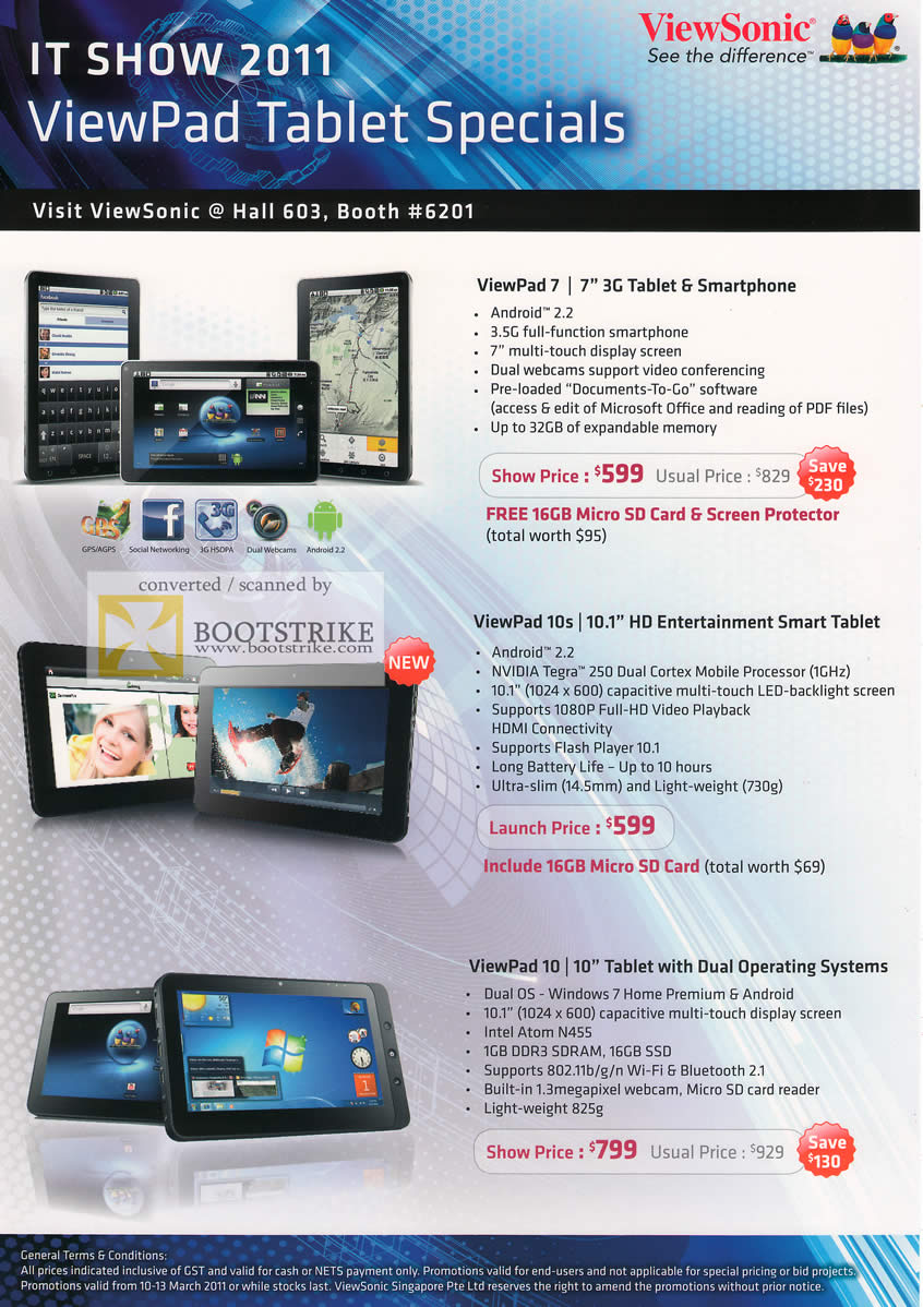 IT Show 2011 price list image brochure of Viewsonic ViewPad Tablet ViewPad 7 10s 10