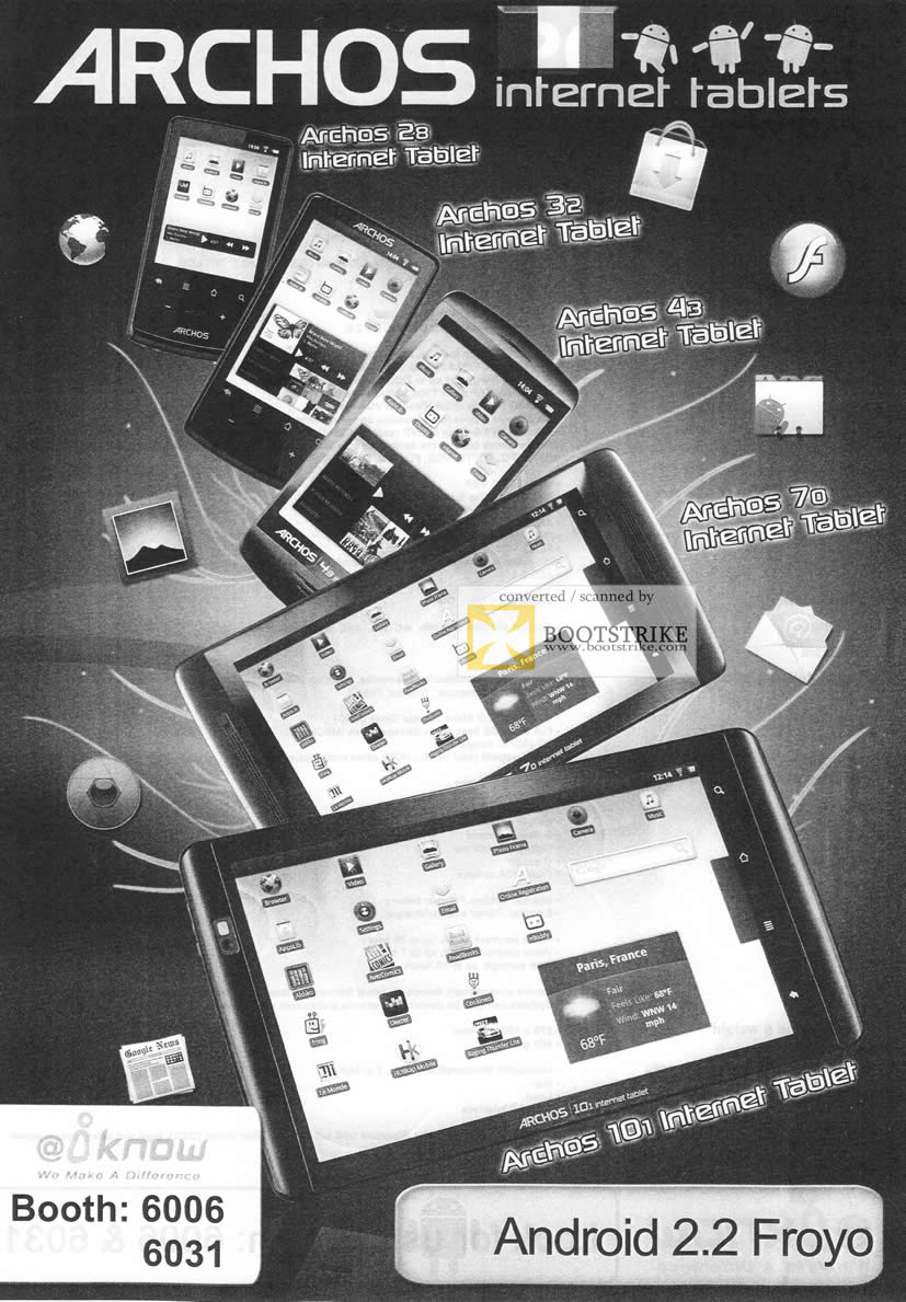 IT Show 2011 price list image brochure of IKnow Archos Internet Tablet 28 32 43 70 10i Android 2.2 Froyo