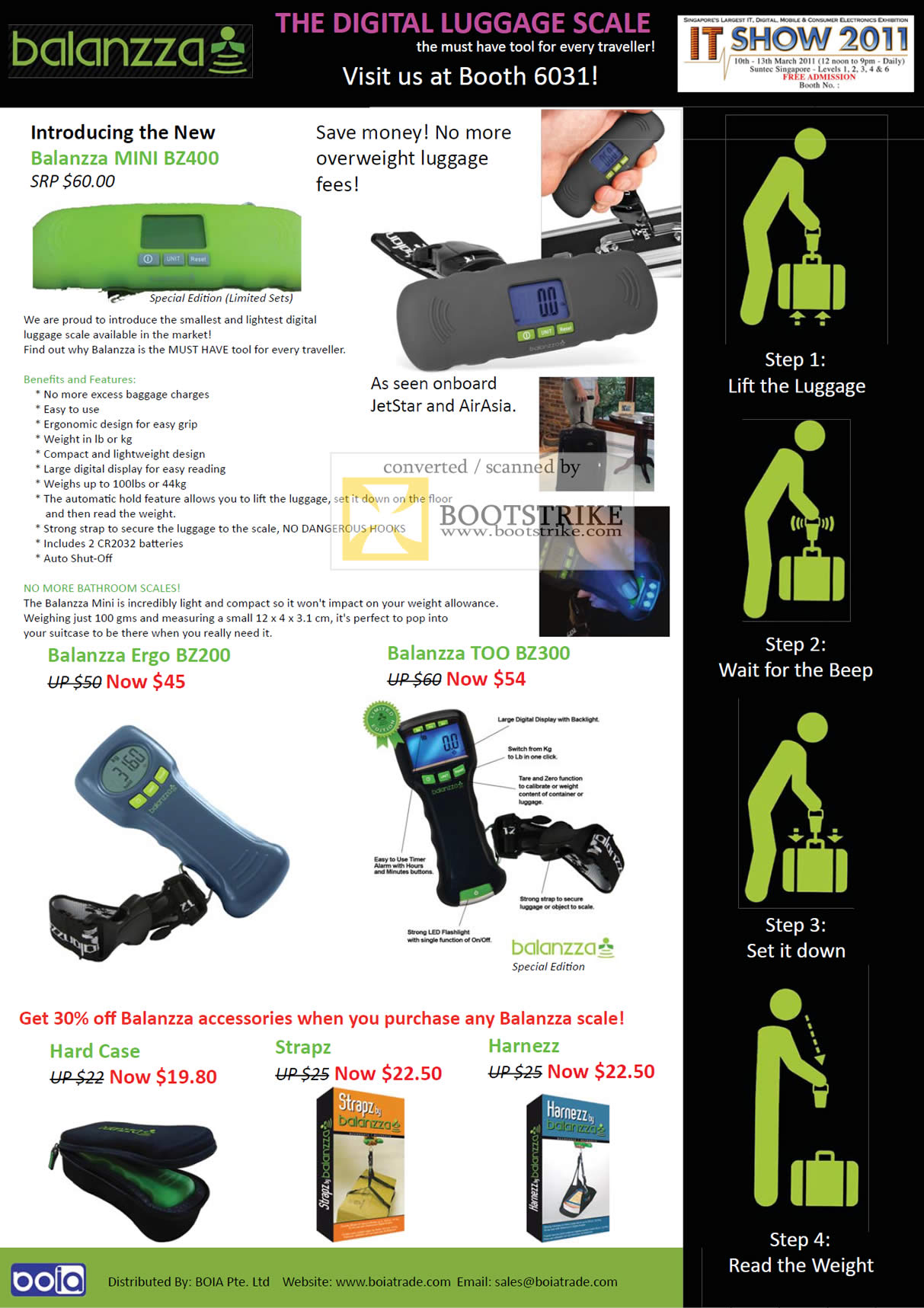 IT Show 2011 price list image brochure of IKnow Balanzza Digital Luggage Scale Mini BZ400 Ergo BZ200 TOO BZ 300