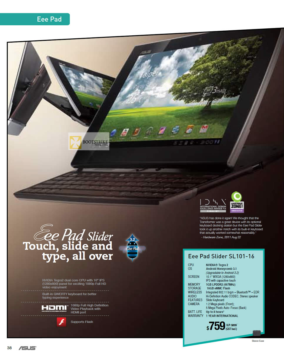 IT SHOW 2012 price list image brochure of ASUS Eee Pad Slider SL101-16