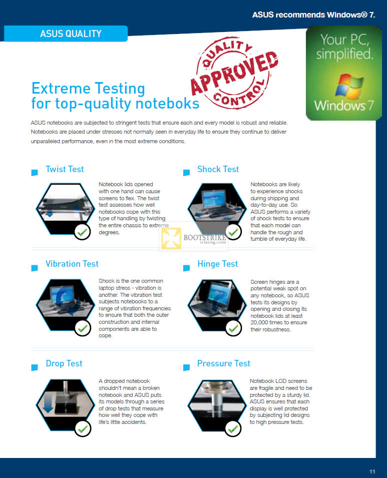 IT SHOW 2012 price list image brochure of ASUS Extreme Testing For Top Quality Notebooks, Shock, Twist, Hinge, Vibration, Pressure, Drop