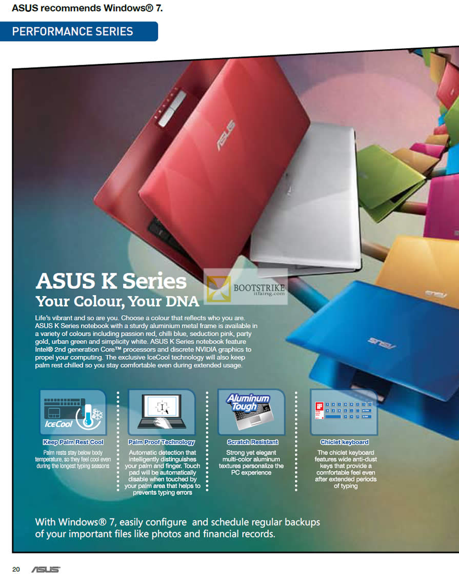 IT SHOW 2012 price list image brochure of ASUS K Series Notebooks Features, Chicklet Keyboard, Scratch Resistant, Palm Proof