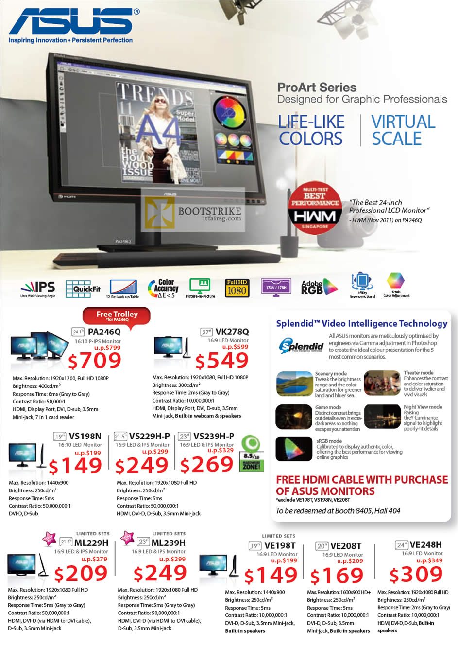 IT SHOW 2012 price list image brochure of ASUS Monitors ProArt LED IPS, PA246Q, VK278Q, VS198N, VS229H-P, VS239H-P, ML229H, ML239H, VE198T, VE208T, VE248H