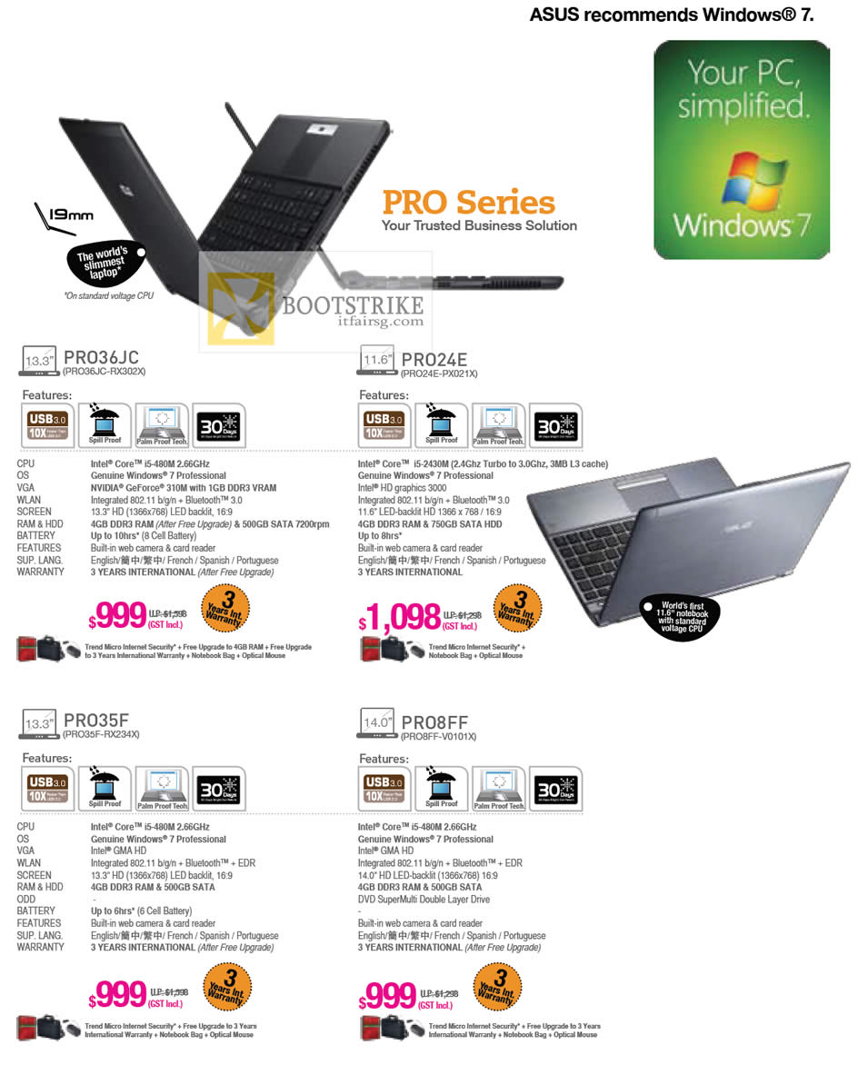 IT SHOW 2012 price list image brochure of ASUS Notebooks Business PRO PRO36JC-RX302X, PRO24E-PX021X, PRO35F-RX234X, PRO8FF-V0101X