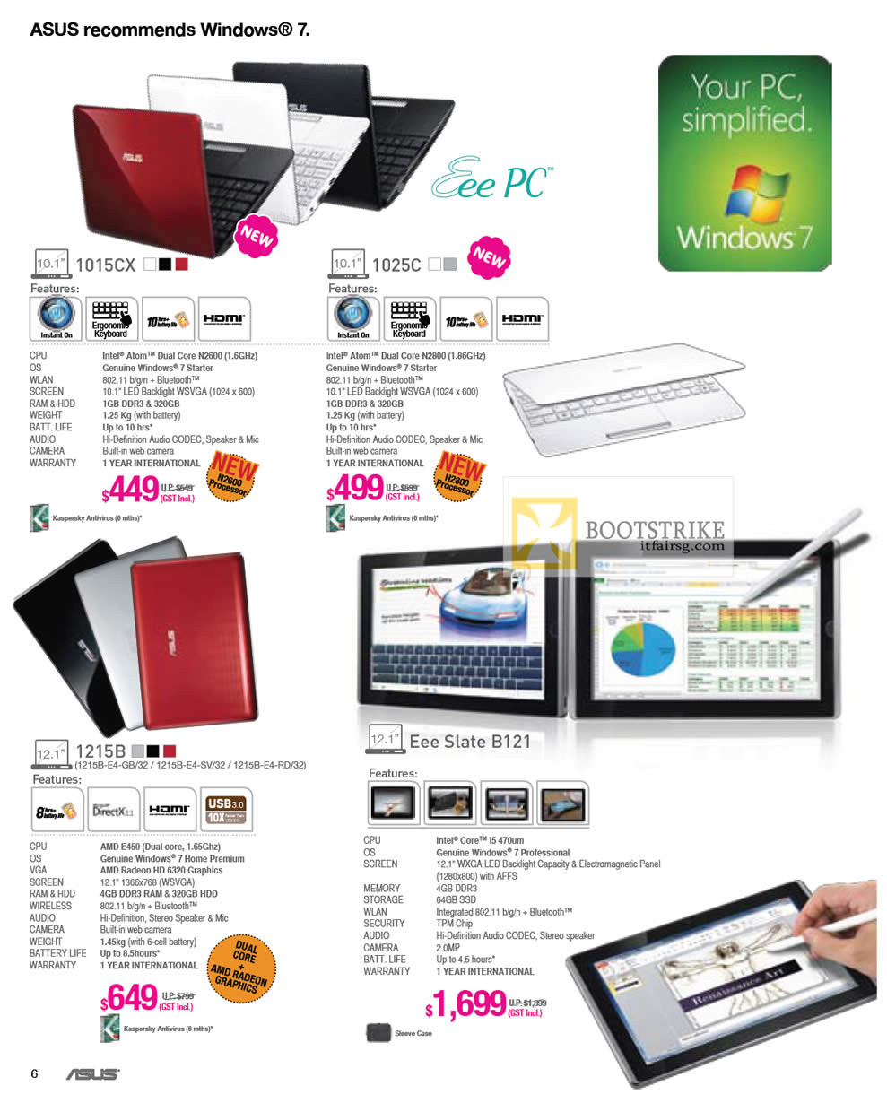 IT SHOW 2012 price list image brochure of ASUS Notebooks Eee PC 1015CX Netbook, 1025C, 1215B, Eee Slate B121