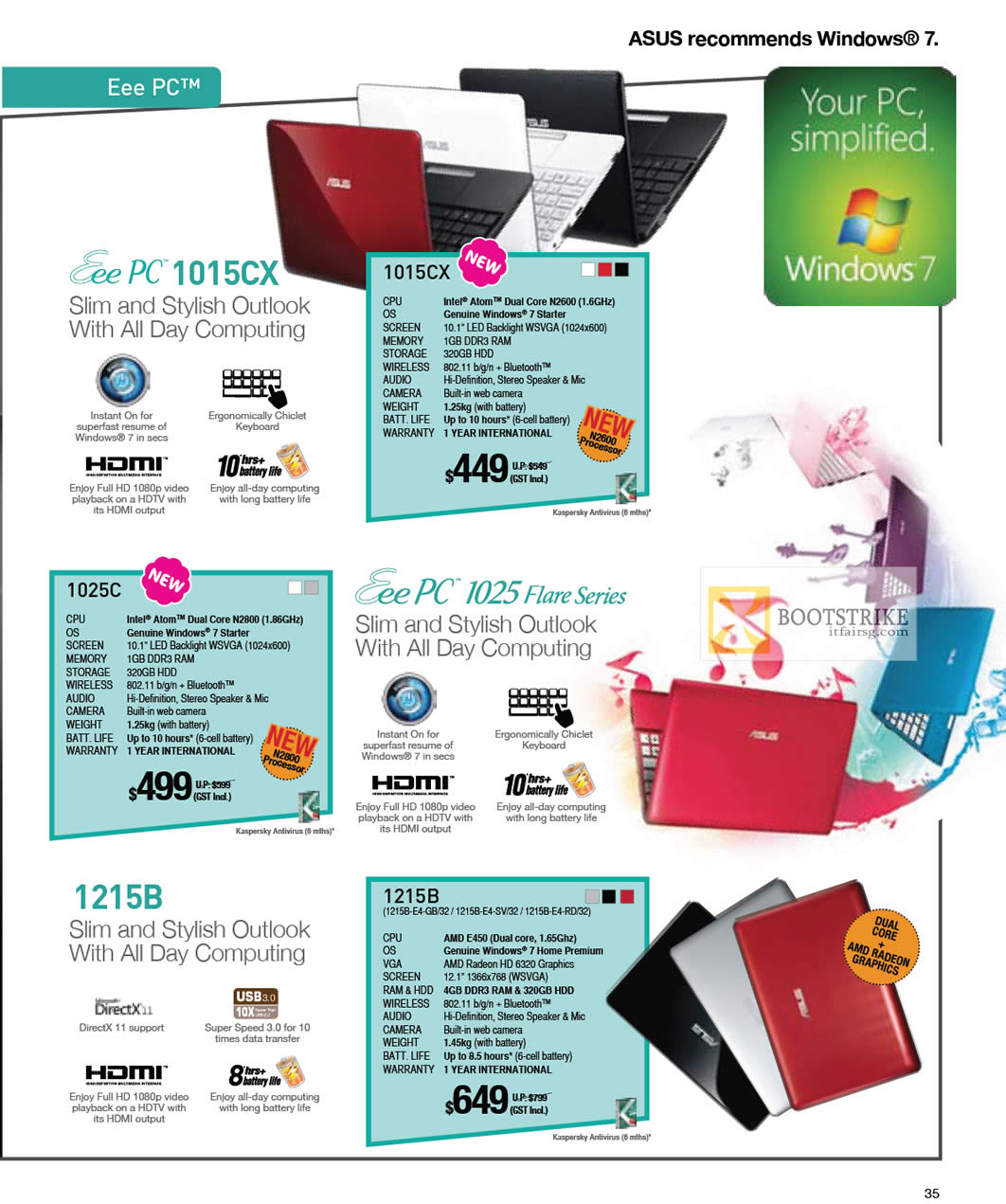 IT SHOW 2012 price list image brochure of ASUS Notebooks Eee PC Netbooks 1015CX, 1025C 1025 Flare Series, 1215B