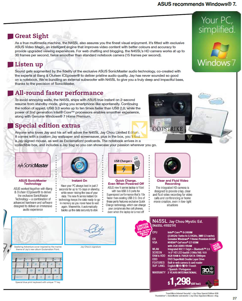 IT SHOW 2012 price list image brochure of ASUS Notebooks N Series Features, Jay Chou Mystic Edition N45SL-VX021V